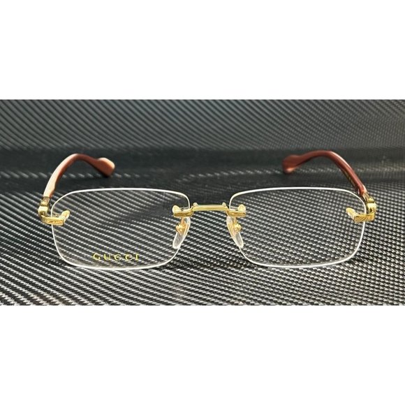 Gucci Gold Trim Brown Men's Eyeglasses - Picture 2 of 5